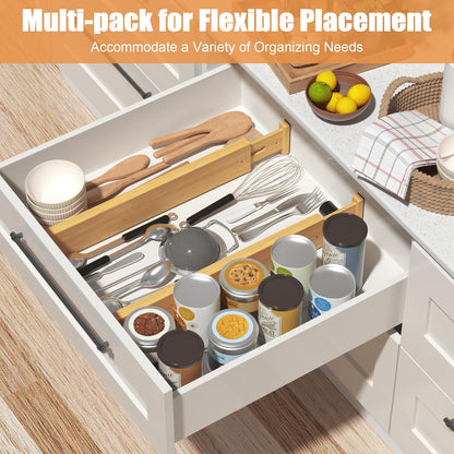 Bamboo Drawer Dividers, Adjustable Drawer Organizers, Fits 12.6–16" Drawers | 2.5" High, 4 Pack Expandable Drawer Separators for Kitchen, Nursery, Dressers & Office Storage, Natural