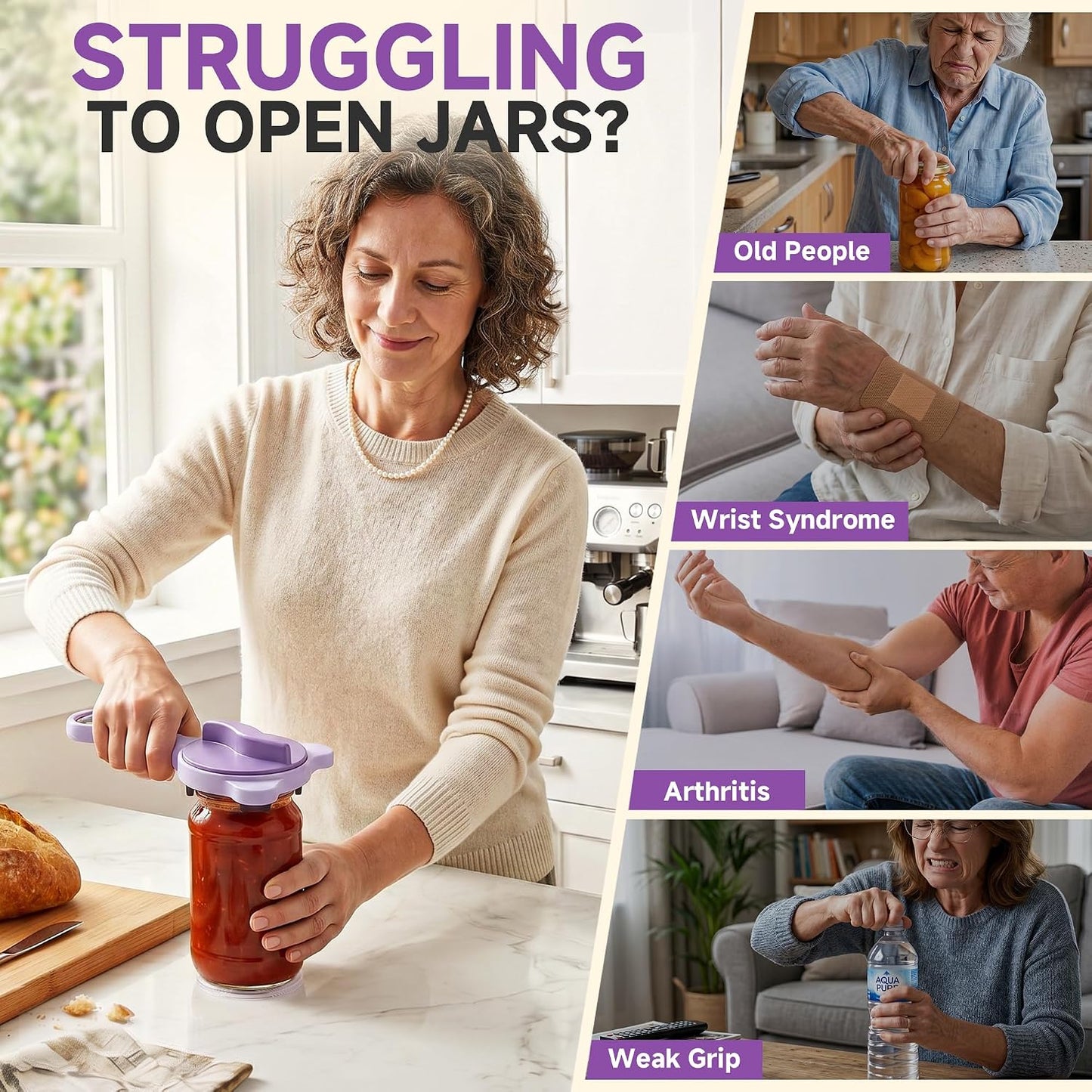 2026 Upgraded 4-in-1 Jar Opener - Adjustable Stainless Steel Lid Remover for Seniors & Arthritis Sufferers, Fits Kitchen Jars, Bottles & Cans Blue