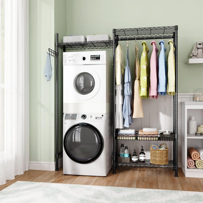 Golpart Laundry Organizer Shelves Over the Washer and Dryer Storage Shelf | Heavy Duty Laundry Room Organization Clothes Drying Rack Adjustable Height Wire Shelving and Wire Basket with Hanger Rod
