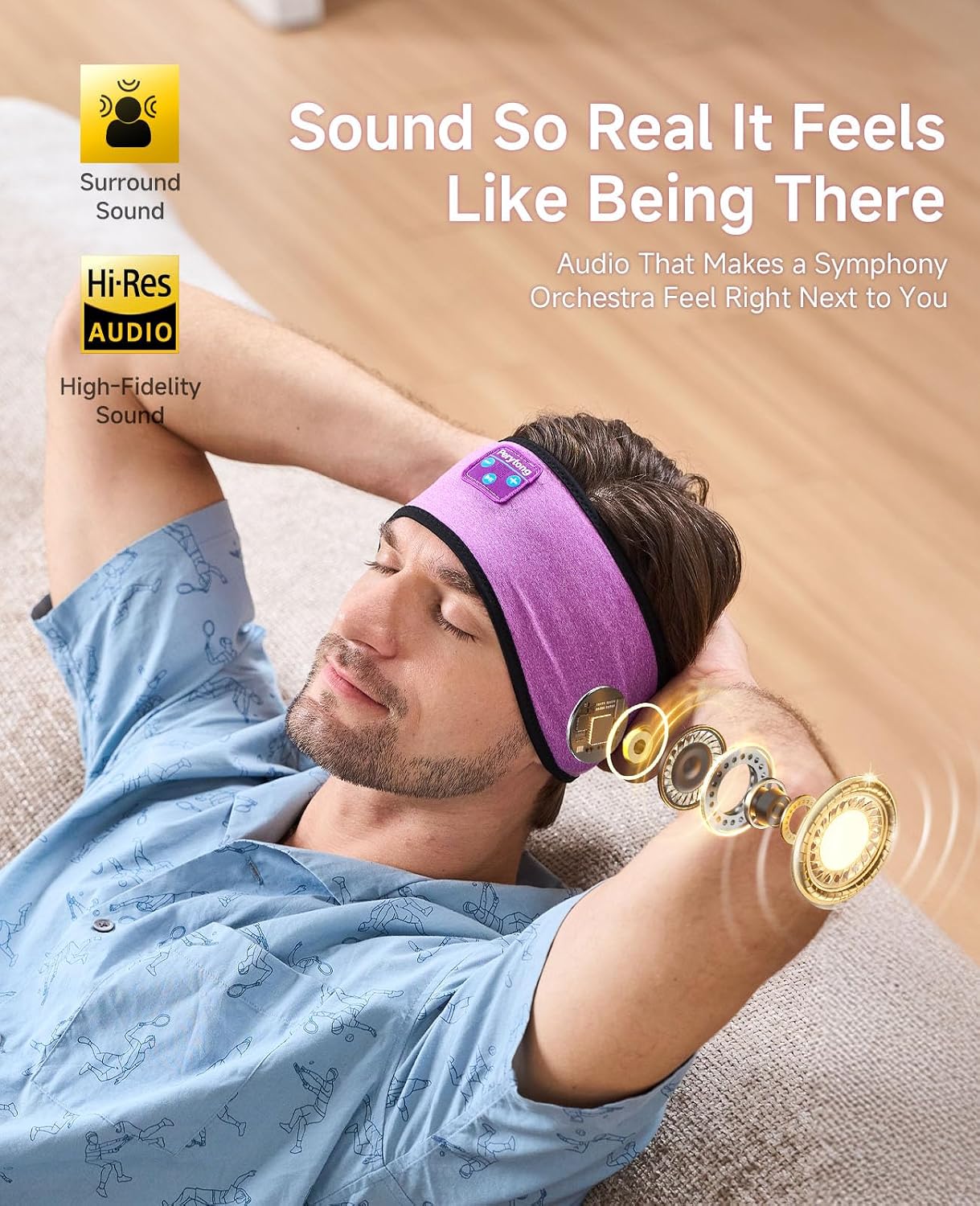 Sleep Headphones | Bluetooth 5.4 Headband | Wireless Earbuds Earphones Sweat Resistant with Ultra-Thin HD Stereo Speaker, Headphone Band for Side Sleepers Workout Running Tech Gadgets Unique Gifts