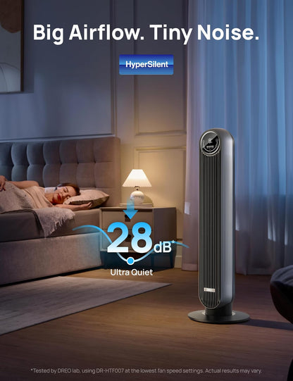 DREO Tower Fan for Bedroom, Upgraded 20dB Quiet Fans that Blow Cold Air | 28ft/s High Velocity, 9 Speeds, 4 Modes, 12H Timer, 90° Oscillating Cooling Standing Fan for Indoor Home Office, 42 inch