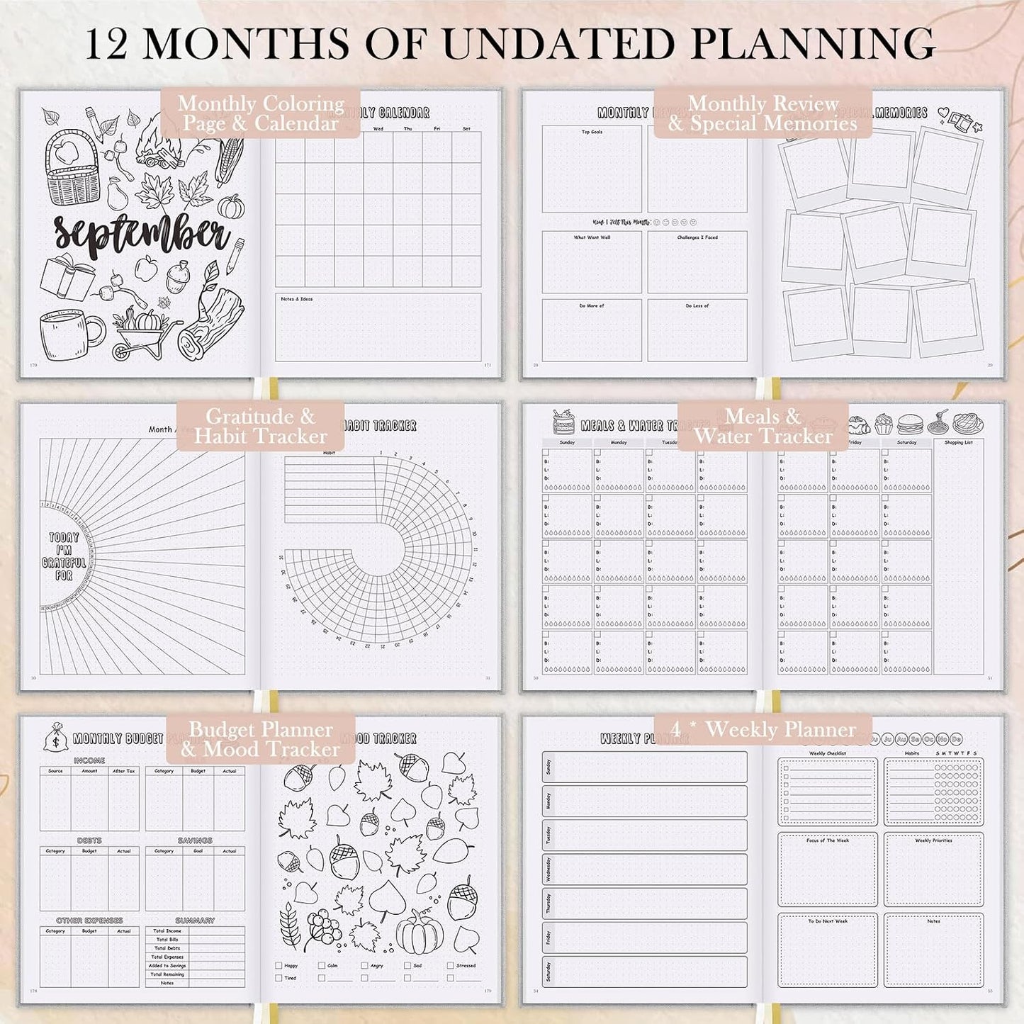 Everloria Premade Dotted Journal Notebook, 12 Months Pre-made Bullet Templates, 260 Hand-Drawn Coloring Pages, Undated Weekly & Monthly Planner, 7.8"x9.3" Linen Dot Grid Mood Habit Tracker, Lilac