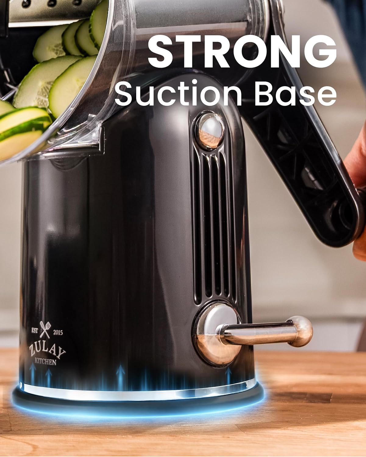 Zulay Kitchen Rotary Cheese Grater 5 Blade Cheese Shredder - Manual Hand Crank Cheese Grater With Reinforced Suction & 5 Interchangeable Drums - Easy to Use, Vegetable Chopper Round Mandoline Slicer - Colors B