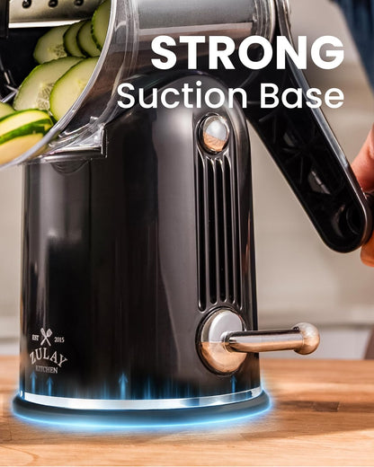 Zulay Kitchen Rotary Cheese Grater 5 Blade Cheese Shredder - Manual Hand Crank Cheese Grater With Reinforced Suction & 5 Interchangeable Drums - Easy to Use, Vegetable Chopper Round Mandoline Slicer - Colors B