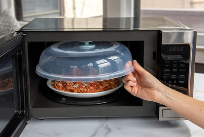Nordic Ware Microwave Up & Away-Easy Stow - 11-inch Food Safe Lid, Plate Cover with Steam Vents, Anti-Splash Microwave Lid, Contains Moisture, Space-Saving Storage Bracket included