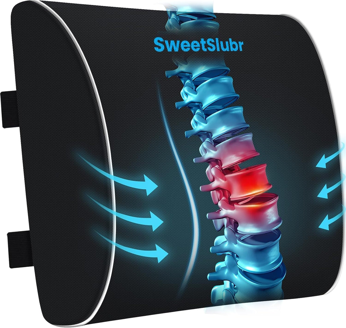 SweetSlubr Lumbar Support Pillow for Office Chair,Back Support(Black,Large)