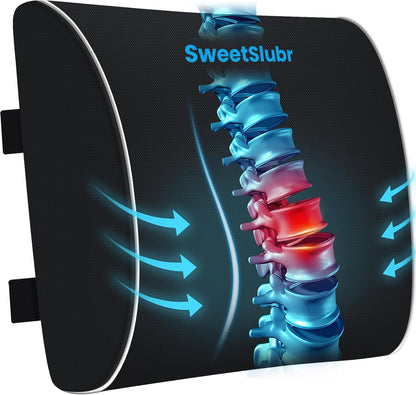 SweetSlubr Lumbar Support Pillow for Office Chair,Back Support(Black,Large)