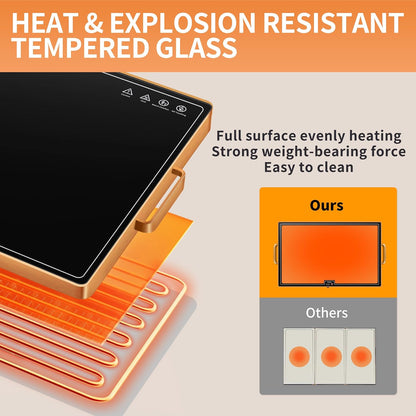 Warming Mat for Food,Extra Long 40"x12",Tempered Glass Warming Tray, Black