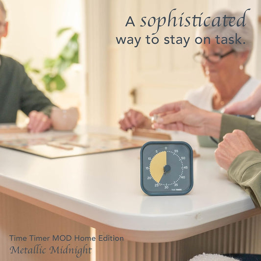 Time Timer MOD - Home Edition - Individual Sized 60 Minute Visual Countdown Timer for ADHD, Adults, Students, and Pomodoro with Silent Operation (Metallic Midnight)