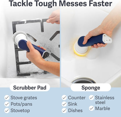 Casabella Power Spin Scrubber, Extendable to 47.5” – Cordless Electric Cleaner for Shower, Kitchen, Bathroom, Tile, Tub, Car, Deck - Rechargeable Spin Brush with Adjustable Brush Head & 4 Attachments