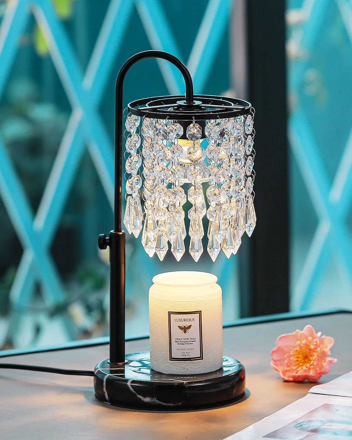 Candle Warmer Lamp with Timer Dimmer and 3 Bulbs, Candle Lamp Warmer with Marble Base for Adjustable Height, Crystal Candle Lamp for Jar Candles, House Warming Gifts Home Room Decor, Silver