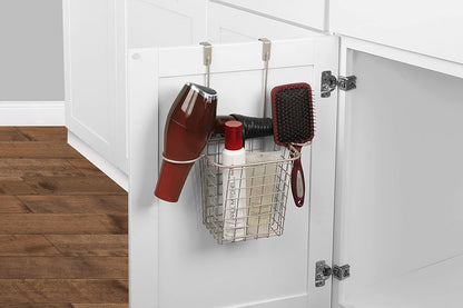 Spectrum Grid Over the Cabinet Styling Station (Satin Nickel) - Tall Bathroom & Under Sink Organizer for Hair Dryer, Beauty Tools, Accessories, & Home Essentials