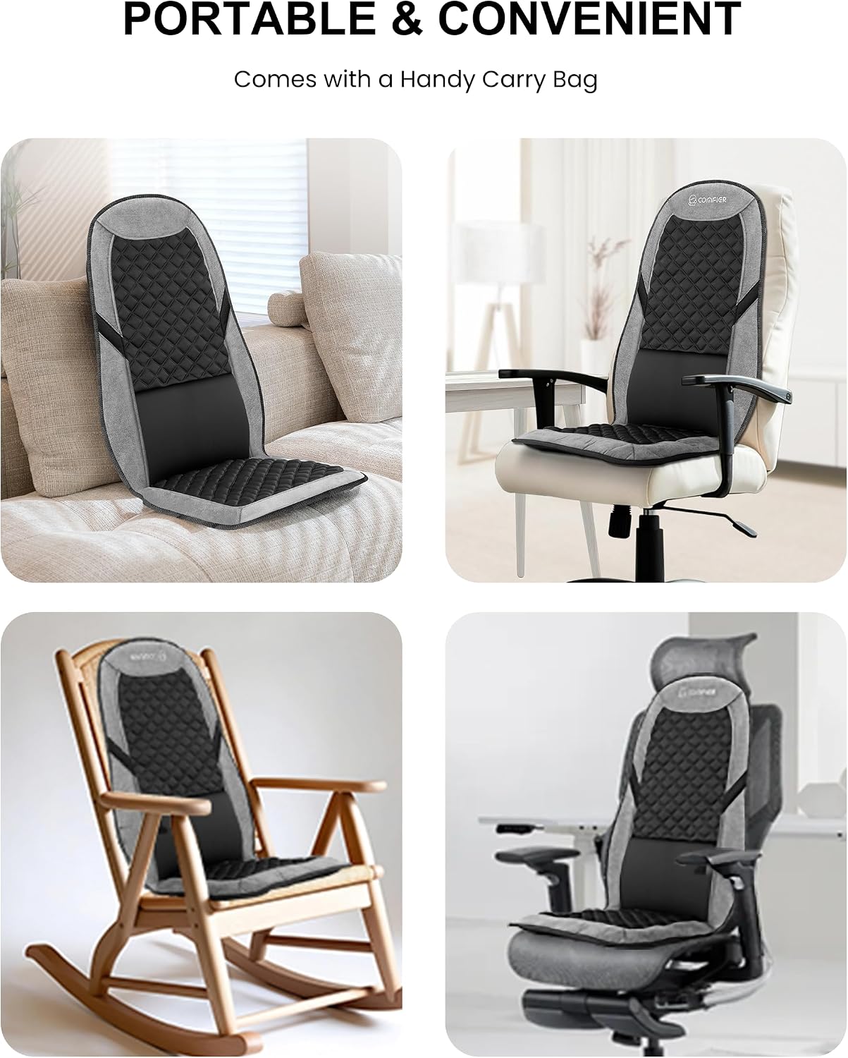 COMFIER Vibration Back Massager with Heat, 10-Motor Massage Seat Cushion for Chair, Graphene Heated Massage Chair Pad for Back, Lumbar & Thighs, 5 Modes, 3 Intensities, Home Office Recliner Gift