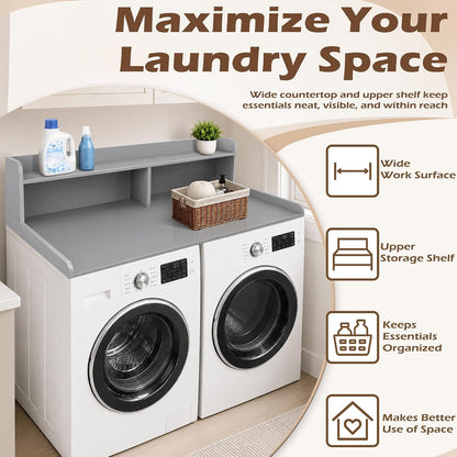 Royxen Laundry Countertop with 2-Tier Shelf Universal Fit, Washer and Dryer Countertop with Storage Space, Shelf Height 11.5 Inches, Solid Wood Core, Walnut