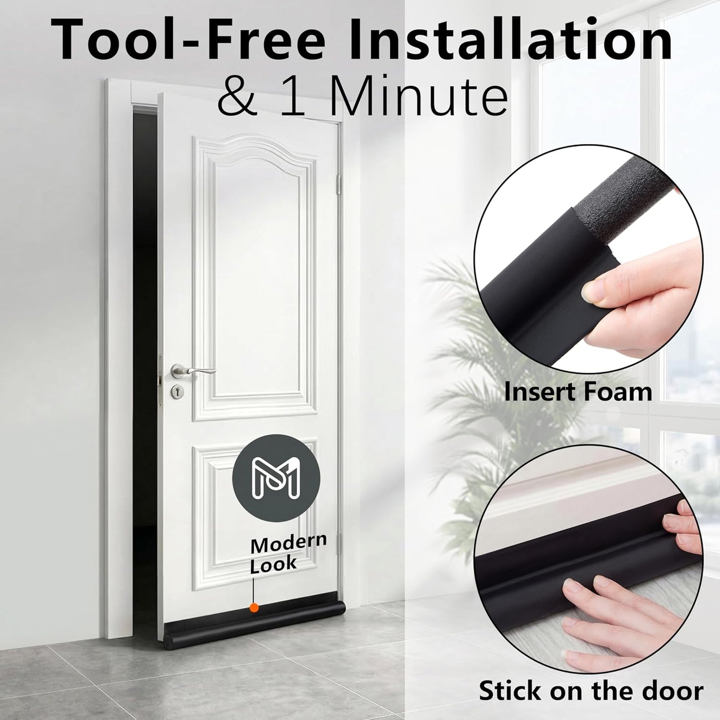 HomeProtect Door Draft Stopper Weather Stripping Door Seal Under Door Sweep Block Cold Air Gaps Front Soundproof Draft Blocker for Bottom of Door Suitable for Interior/Exterior,White