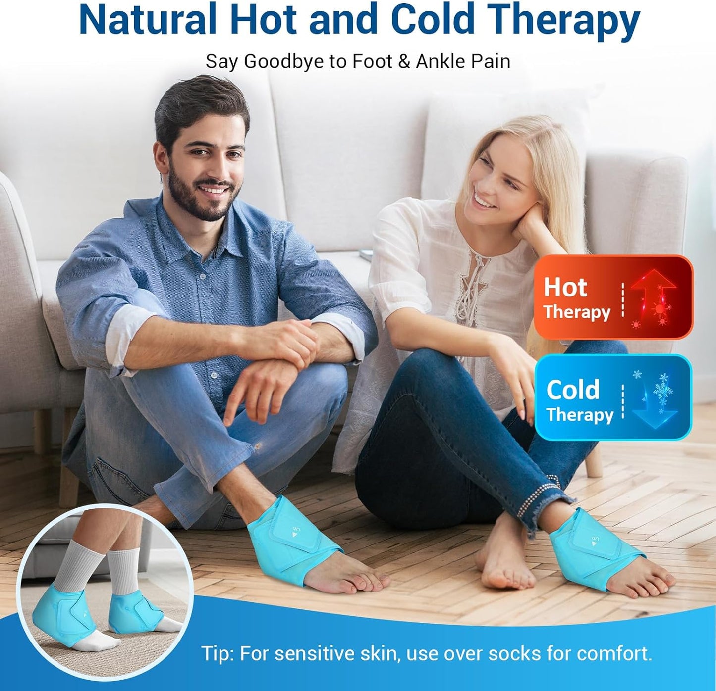 Comfytemp Ankle Ice Pack Wrap for Plantar Fasciitis, Swelling, Foot Pain Relief, FSA Eligible HSA, Gel Packs for Injuries Reusable, Hot Cold Compress for Achilles Tendonitis, Sprained Ankles, 2 Packs