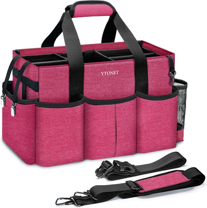 Ytonet Wearable Cleaning Caddy Bag, Large Cleaning Supplies Organizer, Blue | with 4 Foldable Dividers, Shoulder Strap&Waist Strap, Professional Cleaning Bag with Handle for Kitchen Housekeepers Cleaners