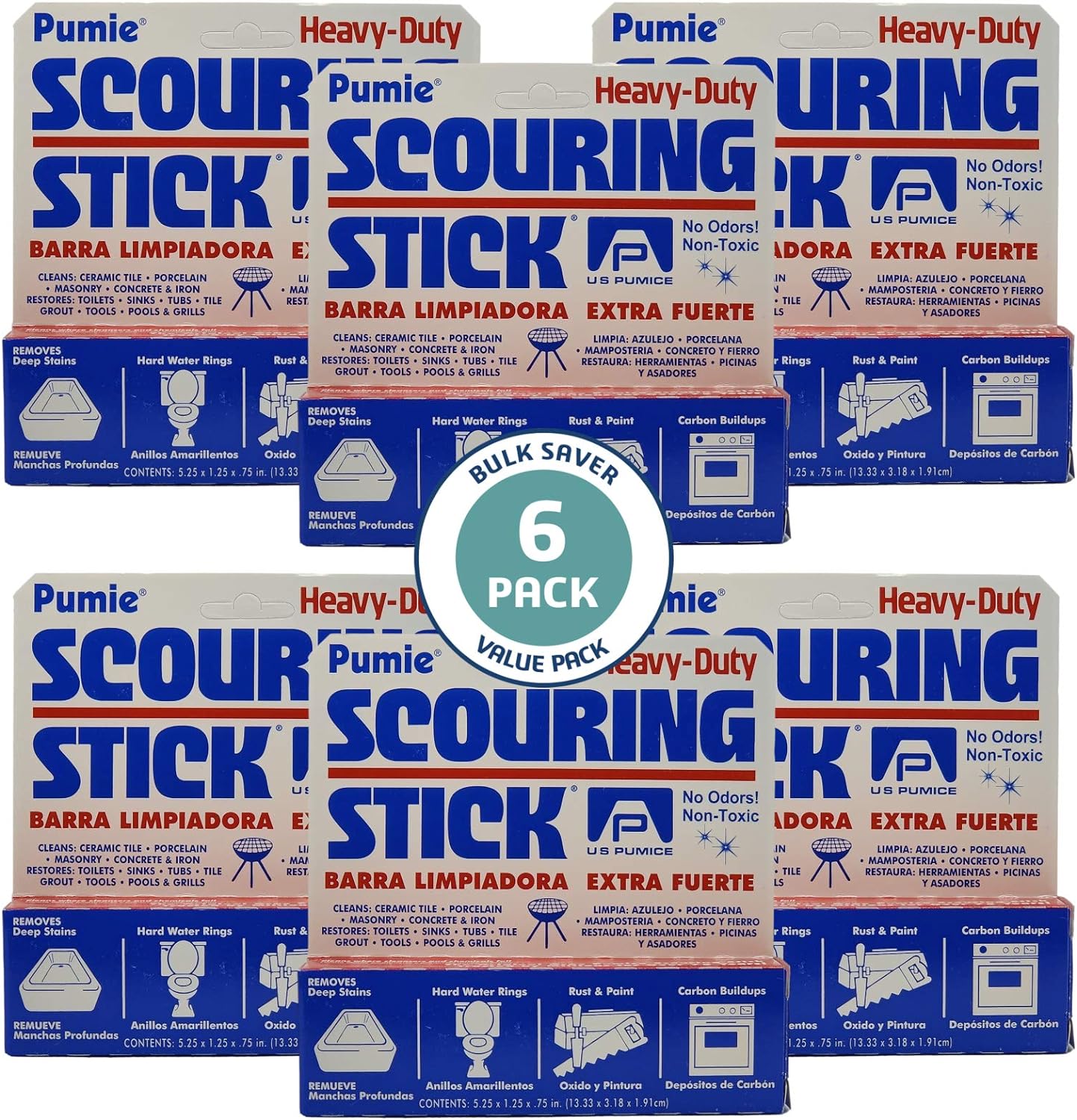 PUMIE Scouring Stick 2 Pack, Toilet Bowl Ring Remover, Heavy Duty Extra Strong Pumice Cleaning Bar, Pumice Stone for Cleaning Toilet Rings, Bathroom & Kitchen Stains by USPumice