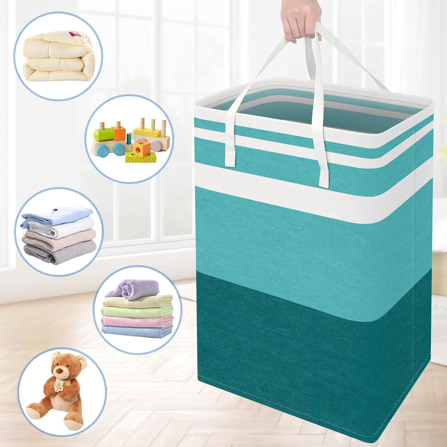 BlissTotes 3-Pack Laundry Basket, Collapsible Laundry Hamper, Grey, 75L | Laundry Clothes Hamper, Hampers for Bedroom, Freestanding Hamper with Handles, Clothes Laundry Basket