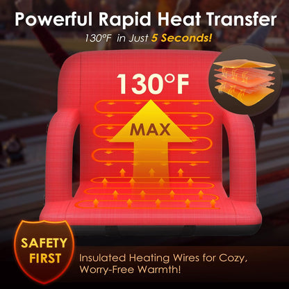 HOPERAN 21" Heated Stadium Seats for Bleachers with Back Support, Black 2PC | Seat & Back Heat Wired Control, 3 Heat Levels (NO Battery), Soft Cushion, 6 Recline, Anti-Slip, Side Pockets, Backpack Straps