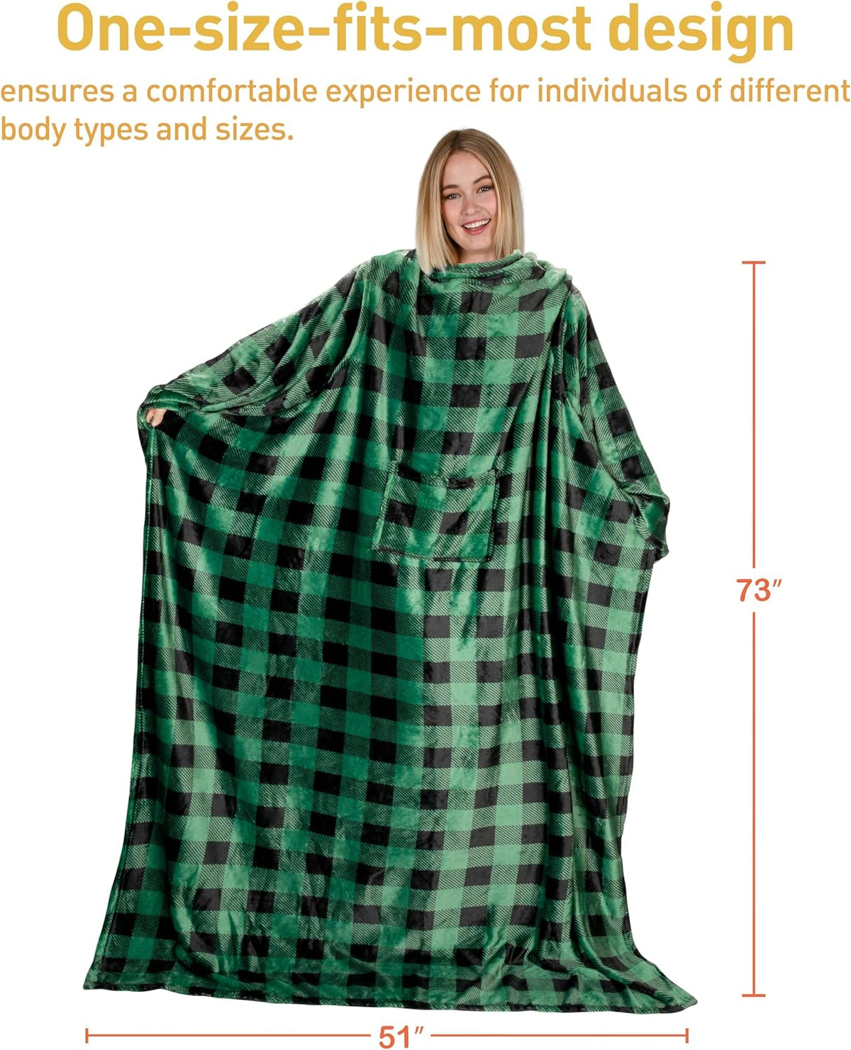 Catalonia Wearable Blanket with Sleeves for Women & Men, Fleece Wrap Throw