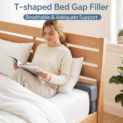 HOMBYS T-Shaped Bed Gap Filler Between Mattress and Headboard, 60'' One-Piece Connected Foam Wedge Pillow, Fits 2.3-4 Inch Bed Gaps, Prevents Pillows, Toys & Remotes from Falling, Soft Washable Cover