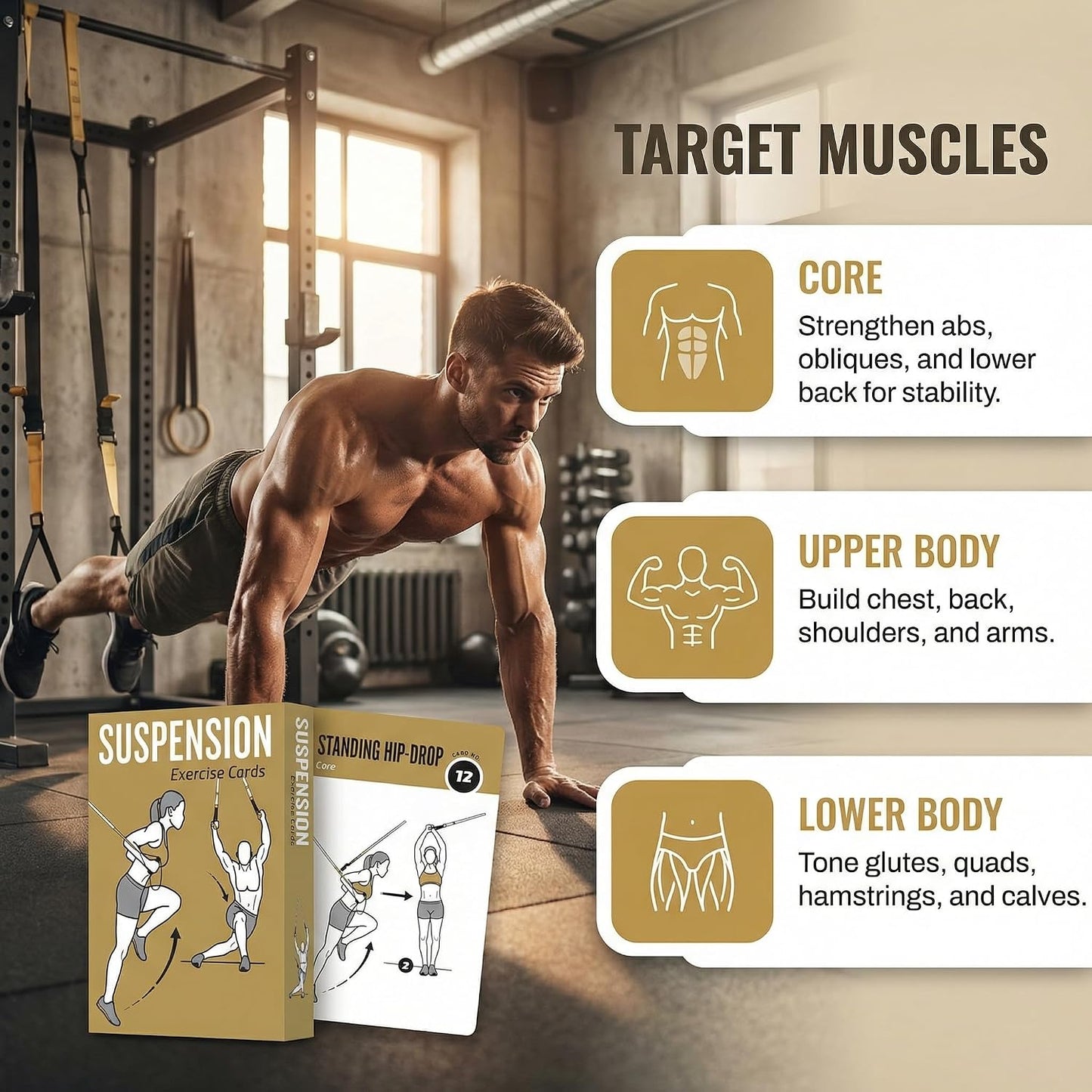 Bodyweight & Dumbbell Workout Cards - 100 Large 5"x3.5" Exercise Cards with 24 Strength Moves, Home & Gym Fitness Cards for Men & Women, Beginner Fitness Guide