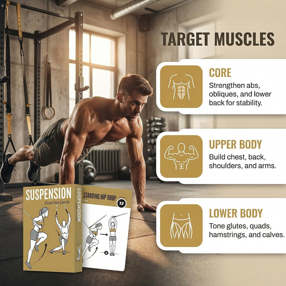 Bodyweight & Dumbbell Workout Cards - 100 Large 5"x3.5" Exercise Cards with 24 Strength Moves, Home & Gym Fitness Cards for Men & Women, Beginner Fitness Guide