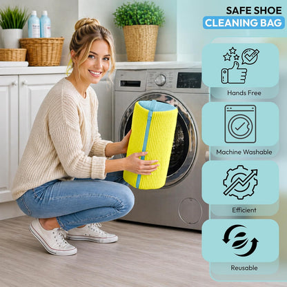 Shoe Washing Machine Bag - 360° Deep Clean shoe washing bag - 2Pc | Laundry Shoe Bag for Washer and Dryer - Reusable Shoe Cleaning Bag -Shoe Bag for Washing Sneakers etc with Zip Lock - Yellow