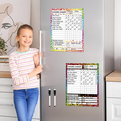 2 Pack Magnetic Chore Chart for Kids 12" x 9" Confetti Dry Erase Reward Chore Charts Weekly Behavior Responsibility Chores Board for Teens Adults Fridge Family Task Organization Home Rewards