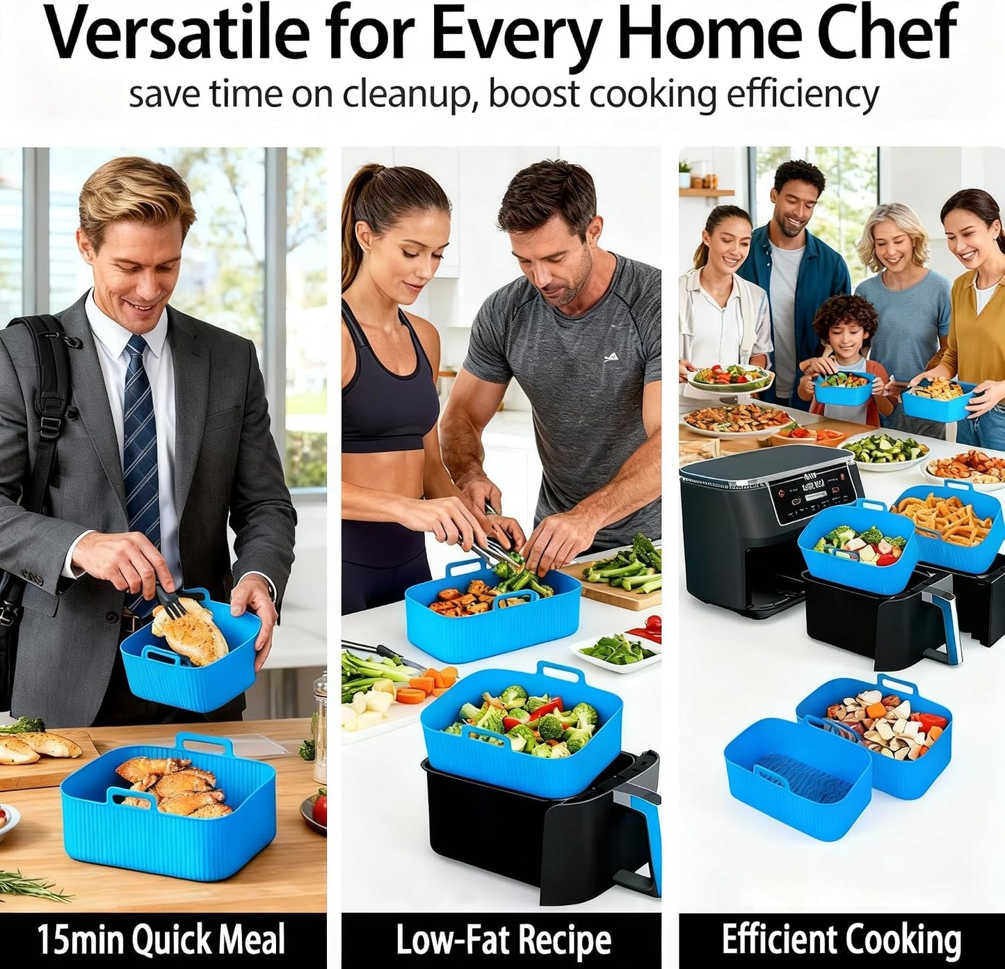 Silicone Air Fryer Liners for Ninja - Reusable DZ201 8QT Dual Basket - Rectangular 2-Pack Vacuum-Packed Easy-Clean Dishwasher-Safe Food-Safe for Home Chefs - Housewarming Gifts