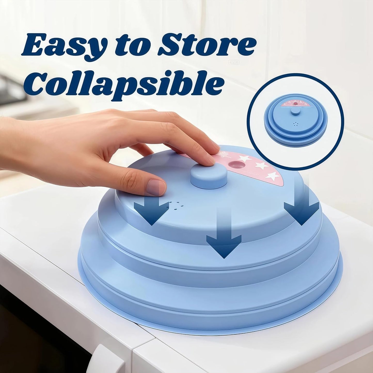 10 Inch Collapsible Silicone Microwave Splatter Cover with water steamer | Silicone microwave cover with water steamer vented splatter guard handle, BPA-Free dishwasher safe kitchen gadgets,Blue&Pink