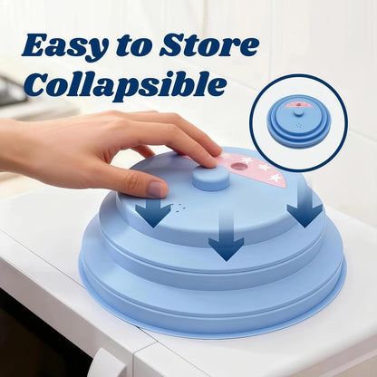 10 Inch Collapsible Silicone Microwave Splatter Cover with water steamer | Silicone microwave cover with water steamer vented splatter guard handle, BPA-Free dishwasher safe kitchen gadgets,Blue&Pink