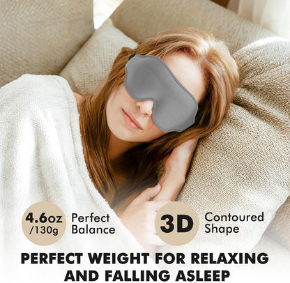 Weighted Eye Mask for Sleeping, 3D Contoured Sleep Mask Blackout with Adjustable Strap, Lash Extensions Sleeping Mask for Travel, Eye Cover Blindfold for Men Women (Black, 4.6oz)