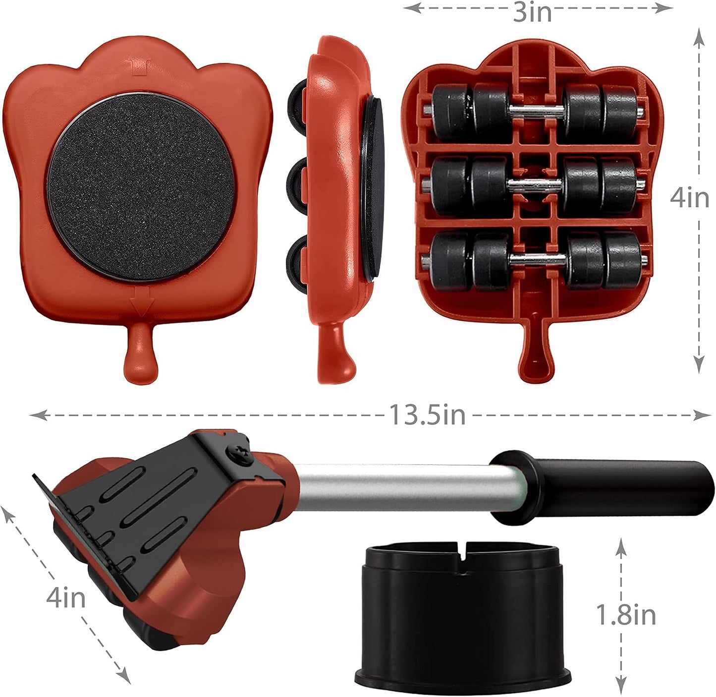 Heavy Duty Furniture Lifter with 4 Sliders for Easy and Safe Moving, Appliance Roller Suitable for Sofas, Couches and Refrigerators, Adjustable Height