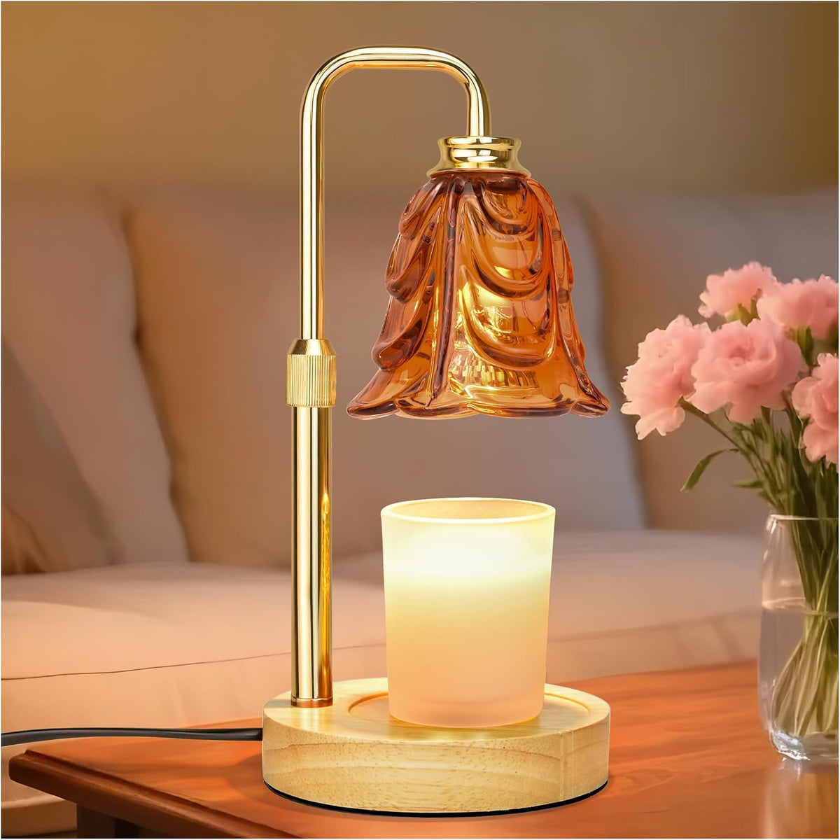 XJZJY Pink Flower Candle Warmer Lamp with Timer, Birthday Gifts for Women