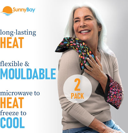 SunnyBay Small Microwave Heating Pad, Microwavable Versatile Cold/Heated Neck and Shoulder Wrap for Back Pain and More, Moist Heat Cotton-Fleece Pad, 6x11 Inches, Navy Blue and Persimmon, Pack of 2
