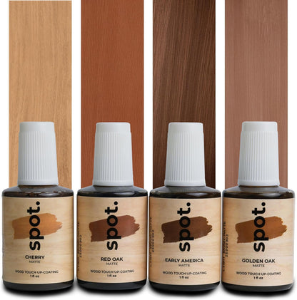 Light Brown Wood Stain Repair Kit, Brush-On Touch-Up Stain Bottles, Golden Oak, Early America, Cherry, Red Oak, Interior and Exterior Wood, 4 fl oz Total by spot.