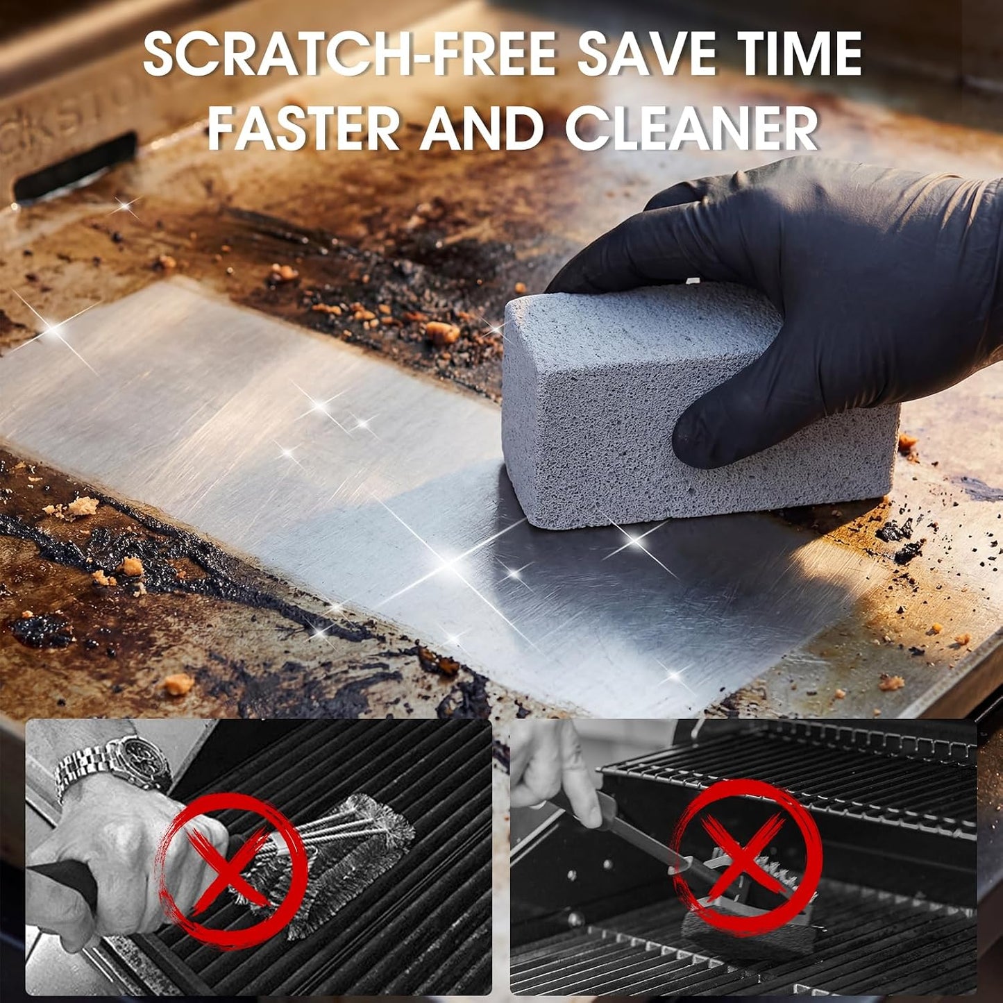 XUDAKAIXIN Grill Cleaning Bricks with Handle, Pumice Griddle Cleaning Stone Removing Stains for Grill,Plattop Griddle,Sink,Cookwares,Floor,Countertop(3-Pack with Handle)