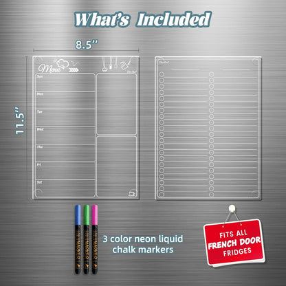 Clear Non-Magnetic Calendar Set for Fridge - Dry Erase Transparent Monthly and Weekly Calendar, List and Blank Whiteboard - Sticks to Wall, Glass, Door, Any Smooth Surfaces