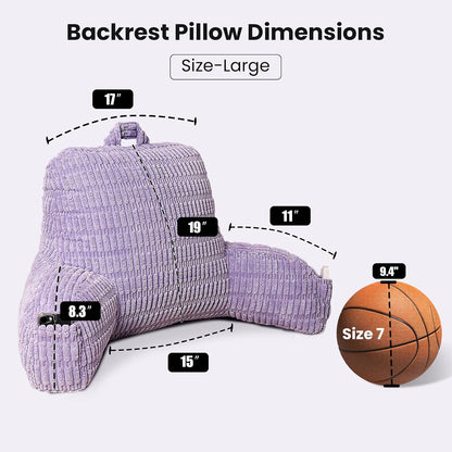 Reading Pillow with Arms for Sitting in Bed,Backrest,White Flannel,M | 17" Backrest Supports Back for College Students,Elbows & Forearms for Dorm Reading,Gaming,Watching TV