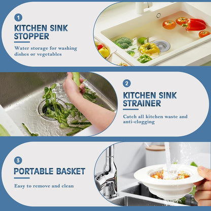 TGOSOMT Kitchen Sink Drain Strainer Stopper, Anti-Clog & Quick Drain | 3-IN-1 Design, Stainless Steel 304, Removable Strainer Basket, Corrosion & Scratch Resistant, Fits US Standard 3-1/2" Drain