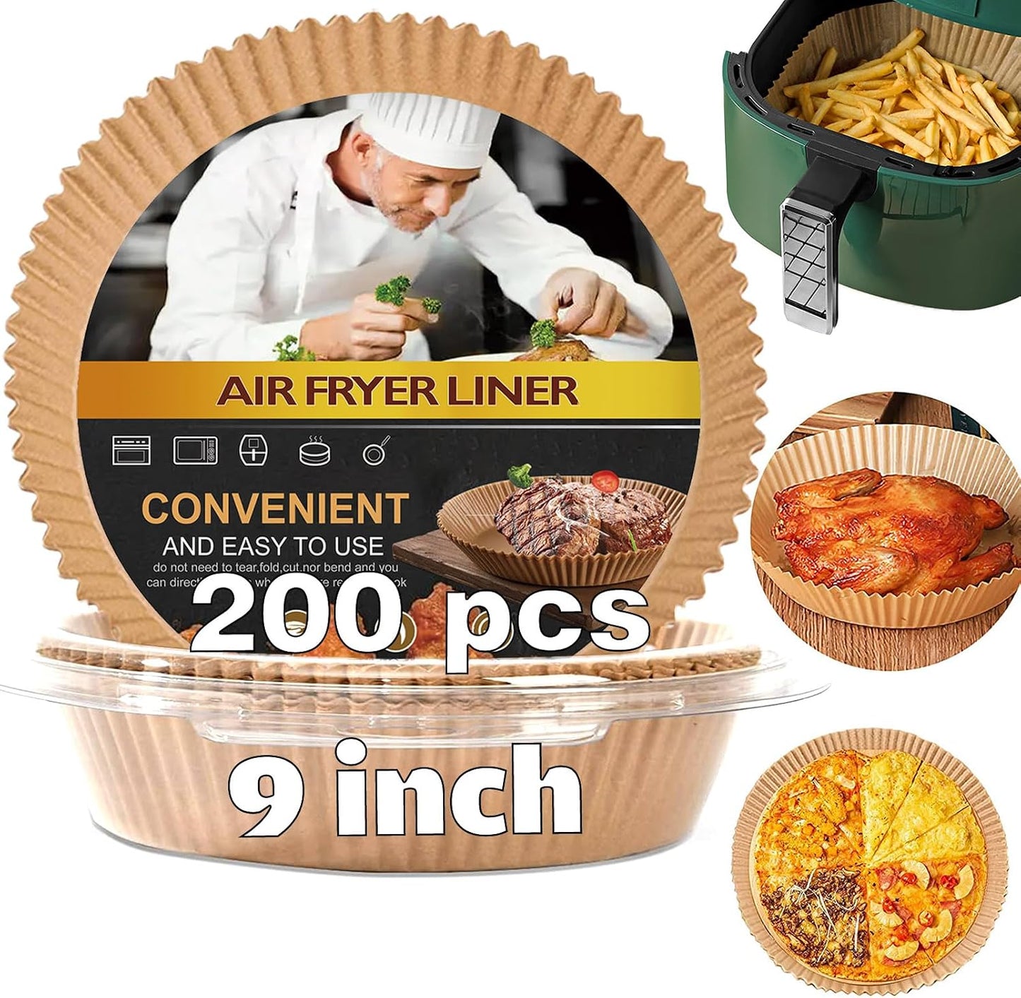 Air Fryer Liners Disposable 9 Inch, 9 inch Air Fryer Liners 125 Pcs Large Square Air Fryer Paper Liners for 5QT 6qt 8QT Air Fryer, Non-stick Parchment Paper for Frying, Baking