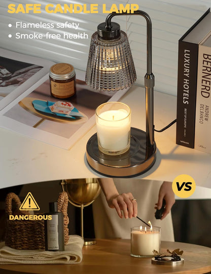 Gray Candle Warmer Lamp with 24h Cycle Timer, Dimmable Wax Melt Warmer | 24h Cycle Timer Dimmable Wax Melt Warmer with 2 Bulbs, Fall Decor for Home Living Room Halloween Decorations Gifts for Mom