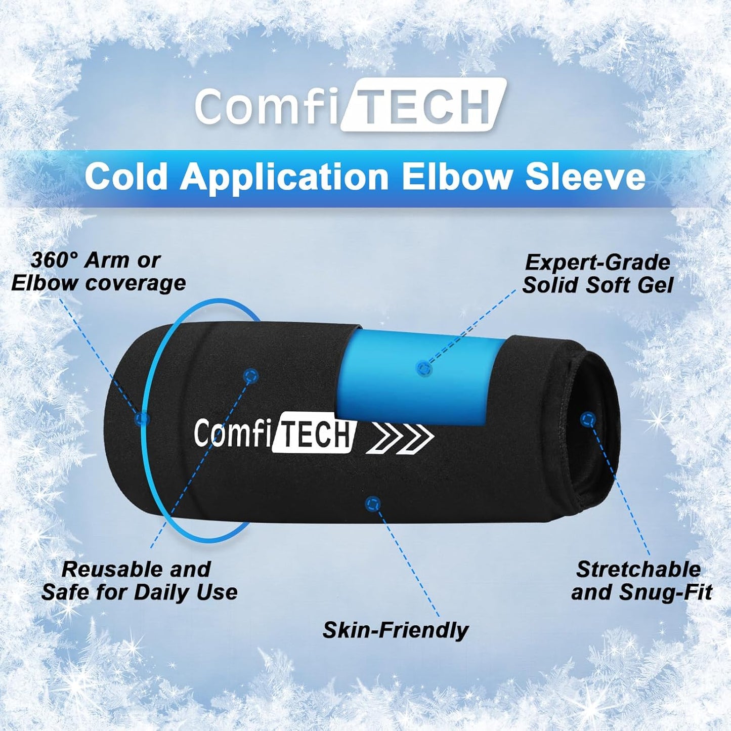 ComfiTECH Elbow Ice Pack Wrap for Arm, Knee & Calf, Flexible Ice Sleeve, L | Multi-Use Gel Ice Sleeve for Tennis Elbows, Golfers Arm, Reusable Cold Compression for Elbow Joint & Muscle Relaxation