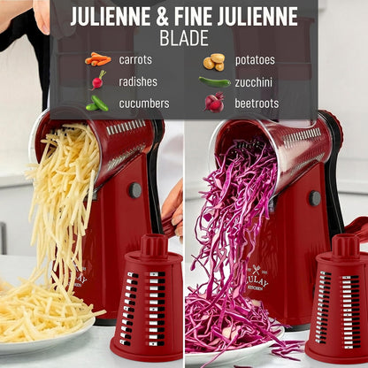 Zulay Kitchen Rotary Cheese Grater 5 Blade Cheese Shredder - Manual Hand Crank Cheese Grater With Reinforced Suction & 5 Interchangeable Drums - Easy to Use, Vegetable Chopper Round Mandoline Slicer - Colors A