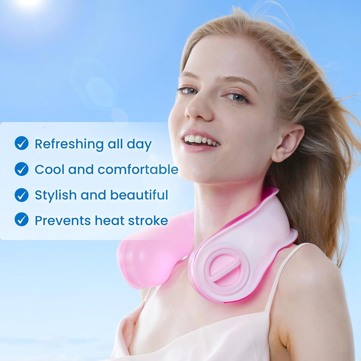 Neck Cooler for Hot Weather, Reusable Wearable Ice Water Neck Wrap with Wide Mouth for Ice Cubes, U-Shaped Cooling Neck Pack for Summer Heat, Outdoor Work, Sports, Travel & Hot Flashes, Blue