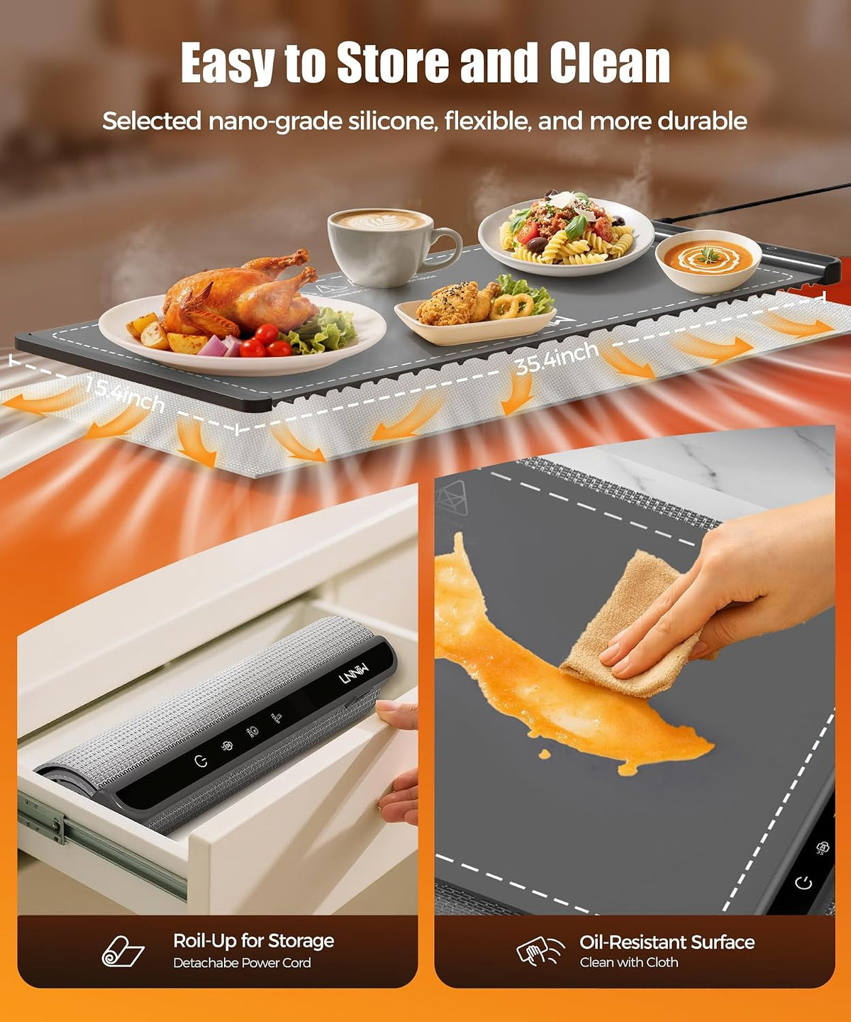 Warming Mat for Food, 26x15 Inch, Off White, Fast Heat, Child Lock