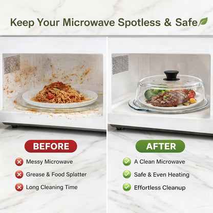 Glass Microwave Splatter Cover With Silicone Mat | Heat-Resistant Borosilicate Glass, Splatter Protection,Anti-Scald Handle,Dual Steam Vents, BPA-Free,Dishwasher Safe