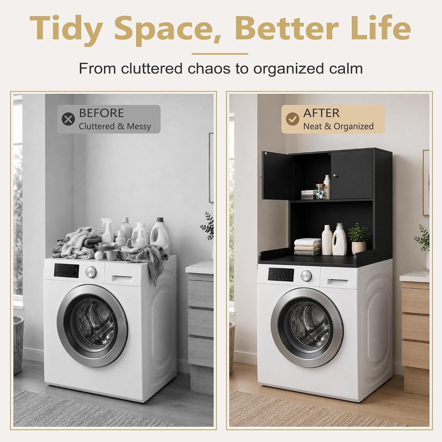 Laundry Storage & Organization (Oak) | Washer and Dryer Topper with Edge, Over Washer and Dryer Shelves for Laundry Room, Universal Fit, 27.5"Wx27.5"Dx29"H